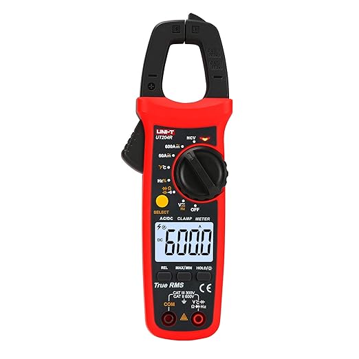 UNI-T UT204R Digital Clamp Meter, Auto Ranging TRMS 6000 Counts NCV Volt Amp Meter with AC/DC Ohm Diode Capacitance Resistance Temperature Frequency Continuity Test