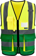 XSMALL High Visibility REFLECTIVE WORK Yellow green Safety Vest with zipper Reflective Strips 7 Pockets
