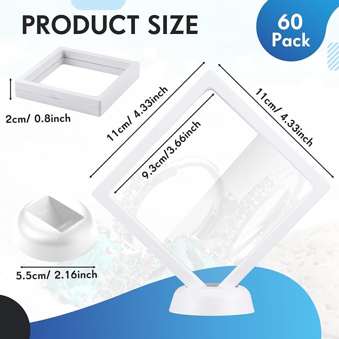 60 Pcs 3D Floating Display Case PE Film Jewelry Storage Box Coins Display Frame - Image 3