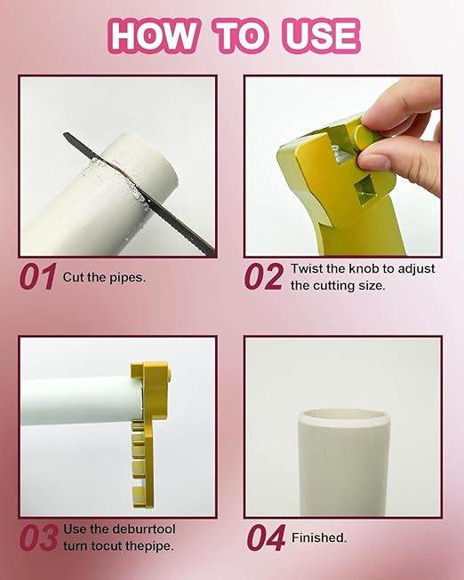 9-in-1 PVC Pipe Deburring Tool, Adjustable Chamfers PVC Chamfer Tool for 9 Sizes: 0.5 Inch to 4 Inch Plastic Pipes, Professional Effective PVC Pipe Reamer for SCH40 PVC, CPVC Pipes (Gold)
