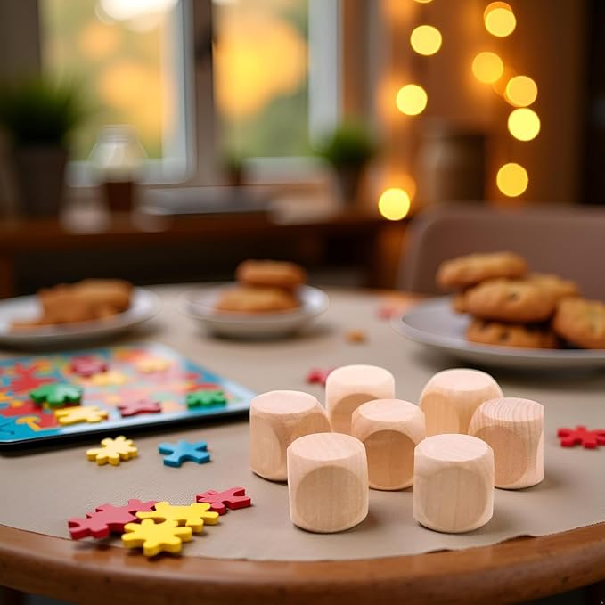 10 Pcs Wooden Dice, 6 Sided Blank Dice Round Corner Cube DIY Graffiti Crafts - Image 7