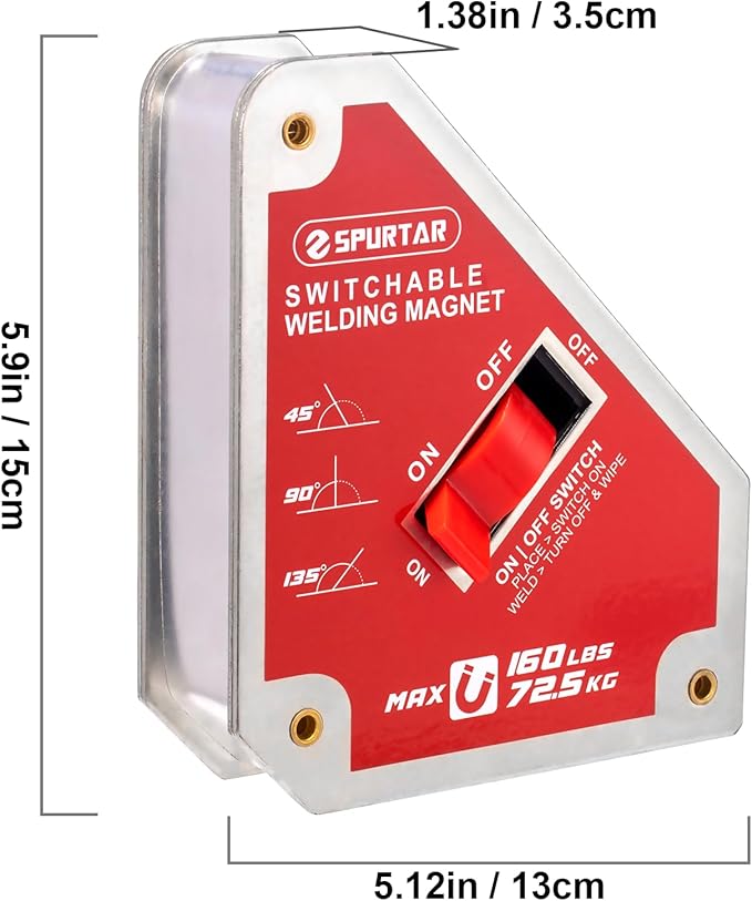 Spurtar Switchable Welding Magnets 160 Lbs On/Off Magnet and Clamps, Strong Welding Holder Tools and Accessories, Holder 45°, 90°, 135° Angle
