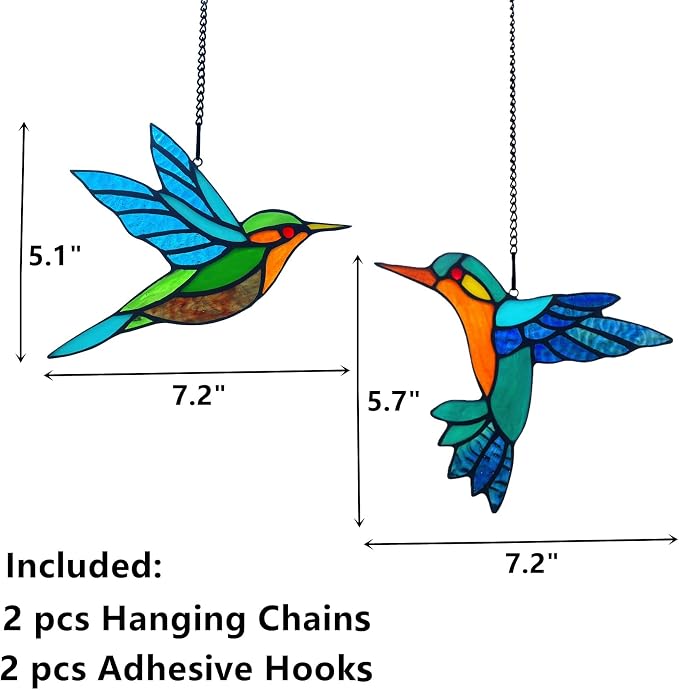 2 Packs Stained Glass Hummingbird Suncatcher Window Hanging Ornament, Stained - Image 5