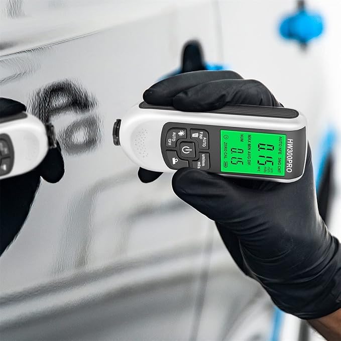 Paint Thickness Gauge Meter Fe/NFe Probe Coating Thickness Gauge Professional Multifunctional Car Paint Depth Gauge Test Precise HW-300PRO for Car Automatic Detection(black) (white)