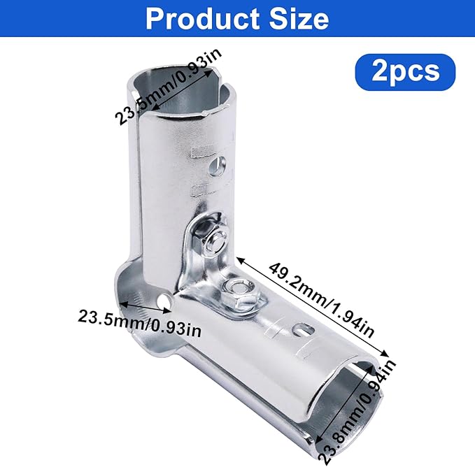 90 Degree Pipe Connector Tee Clamp Fittings, Steel Connection Clamps Set with Small Wrench （2set, 25mm）