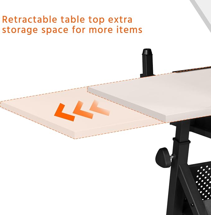 Yaheetech Adjustable Drafting Table Art Desk, Storage Drawers & Stool - Image 8