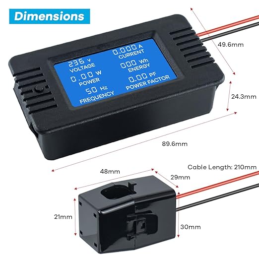 AC 80-260V 100A LCD Digital Display Multi-Function Power Monitor Voltage Current Frequency Power Factor Energy Meter Ammeter Voltmeter with Split Core Current Transformer