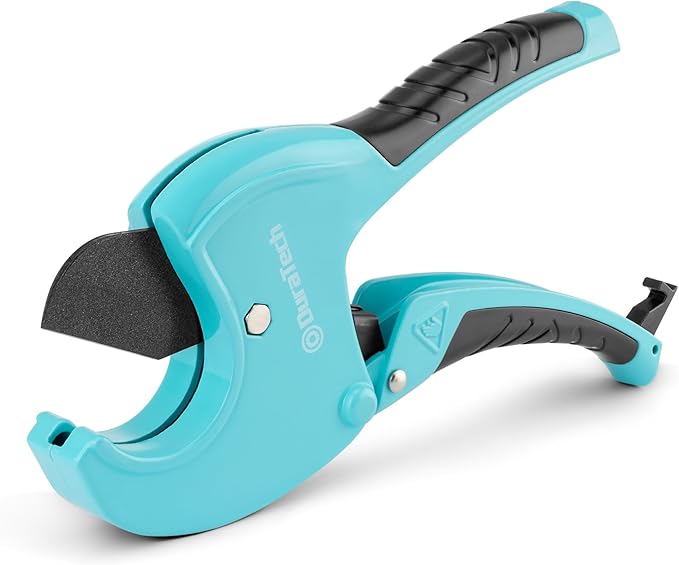 DURATECH Ratchet PVC Pipe Cutter, Cuts up to 1-5/8" PEX, PPR, PE and Plastic Hoses, with PTFE-Coated Sharp Blade,Suitable for Home and Plumbing Repairs