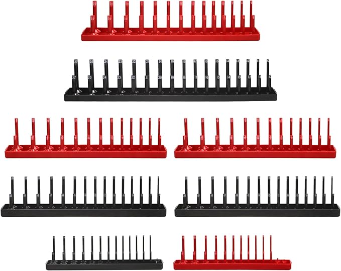 8PCS Socket Organizer Tray Set,SAE & Metric Socket Trays, 2PCS 1/4", 4PCS 3/8", 2PCS 1/2" Drive Deep and Shallow Socket Holders for Toolboxes (8pcs socket organizer (store 226 sockets）)