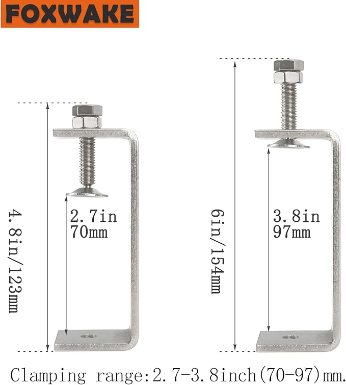 Stainless Steel C Clamps 3.8In for Mounting, Heavy Duty Metal U Clamp for Metal Working Small Desk Clamp with Stable Wide Jaw Opening & Protective Pads/I-Beam Design (2pcs)