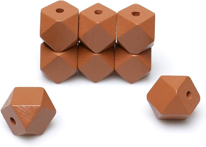 20mm Geometric Wooden Beads Brown by woodeni