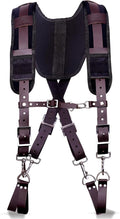 PRO-01 Leather Tool Belts for mens, Tool Belt with Suspenders, Comfort Back Support with stainless steel Buckle for Construction, Framers (Chocolate Padding, Extra Large)
