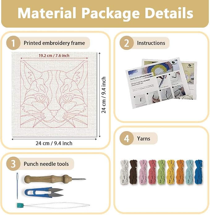 DOODLREAM Colored Cat Head DIY Punch Needle Embroidery Kit - Image 2