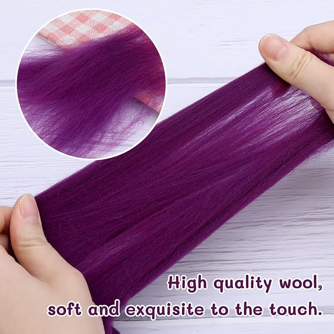 QMNNMA Wool Roving Bulk, 8.82oz Needle Felting Wool-Dark Purple | Wool Roving - Image 4