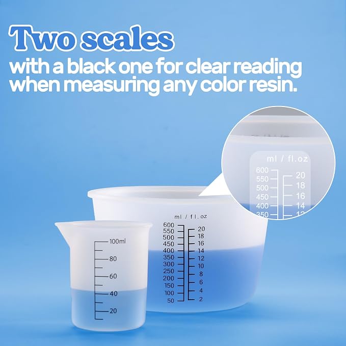 LET'S RESIN Silicone Measuring Cups, 600ml/20oz&100ml Accurate 2 Scales Durable - Image 2