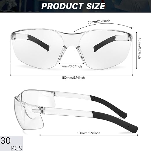 30 Pack Safety Glasses ANSI Z87.1 Scratch Resistant Eyewear for Women Man Lab Goggles Eye Protection