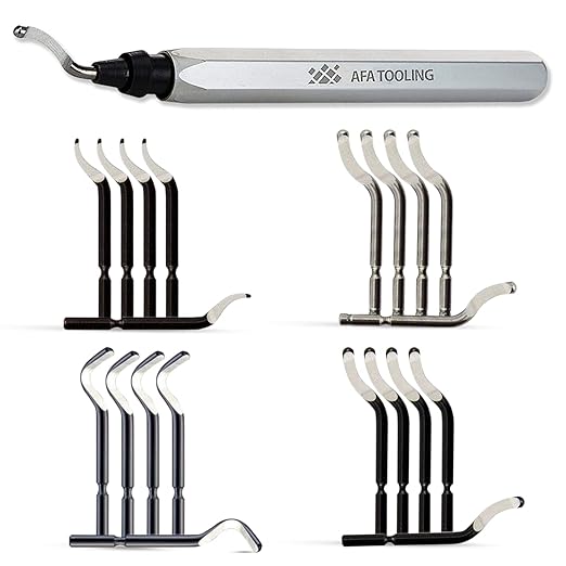 AFA Tooling - Deburring Tool with 21 High Speed Steel Swivel Blades - Works on Metal, Resin, PVC Pipes, Copper, Plastic and 3D Printed Edges - Plumbing & 3D Printing Burr Removal Reamer Tool