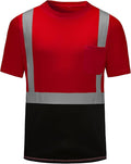 High Visibility Shirts Quick Dry Safety T Shirts with Reflective Strips and Pocket Short Sleeve Mesh Hi Vis Construction Work Class 2 Shirt for Men/Women Black Bottom Red,Small