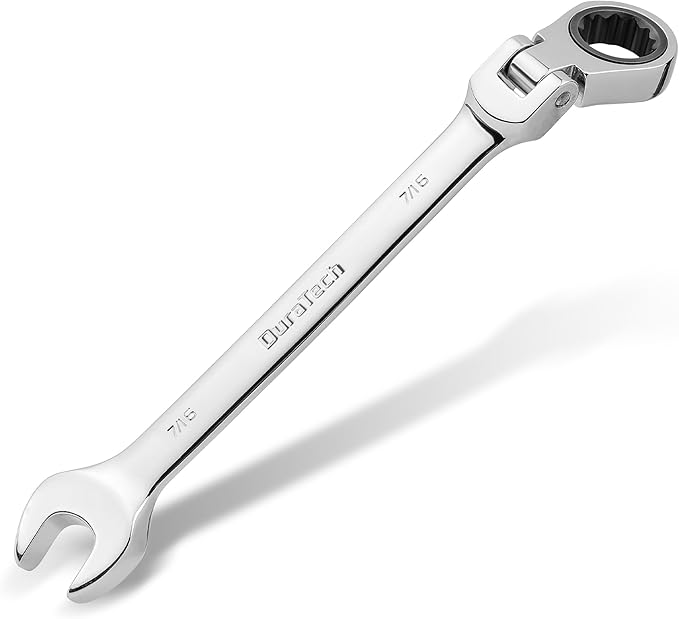 DURATECH 7/16" Flex-Head Ratcheting Combination Wrench, SAE, 72-Tooth, CR-V Steel