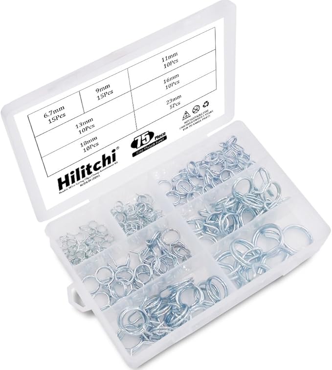 Hilitchi 75-Pcs Double Wire Fuel Line Silicone Hose Tube Spring Clips Clamp Assortment Kit