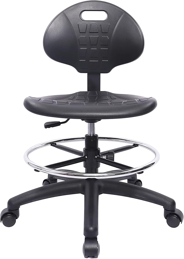 CHAIR MASTER Drafting Stool - Easy to Clean! Ergonomic Polyurethane Chair. Seat Height Adjustable w/Heavy Duty Footring for Home, Automotive, Lab, Cleanroom (Standard Casters, Medium Stool)