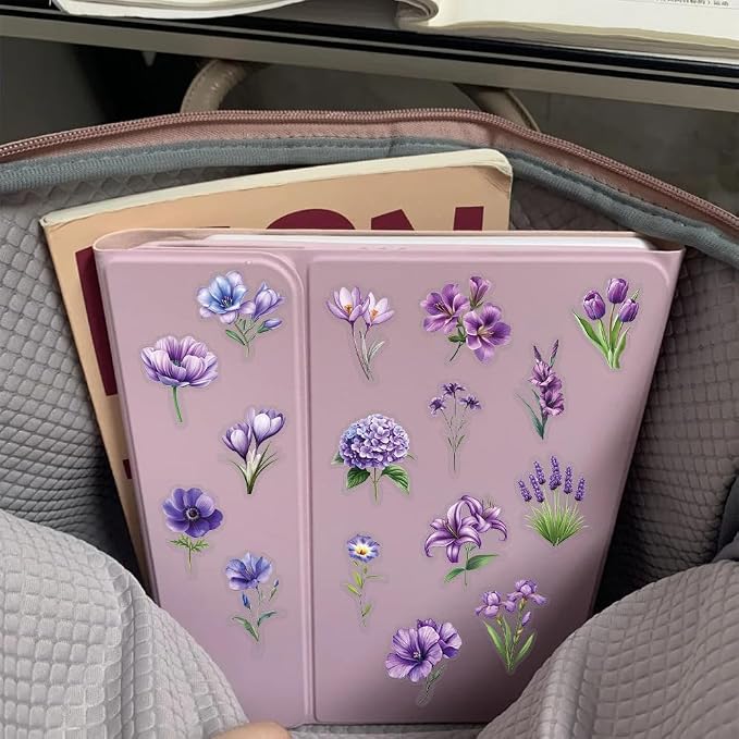 50pcs Purple Flower Transparent Stickers - Image 5