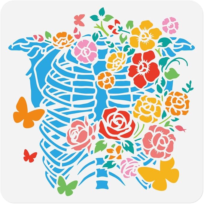 1pc Human Ribcage Flowers Journal Stencil by Doodlream