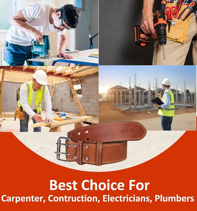 2 Inch Wide Leather Tool Belt for Men Work | Adjustable Oil tanned Belt | Carpenters, Electricians, Contractors