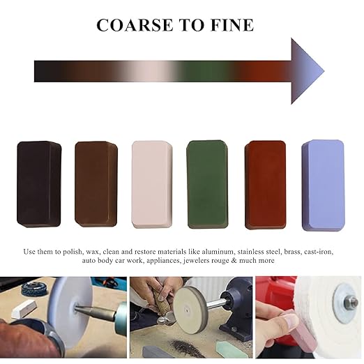 DSMART Metal Polishing Compound Buffing Polish Cutting Compounds 12 Oz. Kit for Metal Jewelry Aluminium Stainless Steel etc. - Green Fine/White Medium/Red Coarse (4 Oz. Each)- 3 Pack