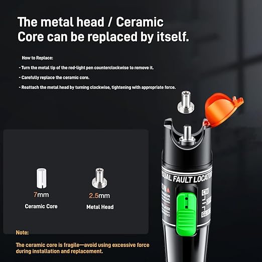 Visual Fault Locator,30KM Red Light Fiber Optic Cable Tester Meter, Cable Test Equipment Suitable with 2.5 mm Universal Connector FC Male to LC Female Adapter for CATV Telecommunications