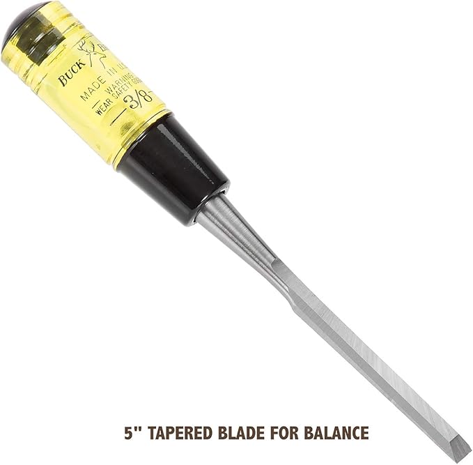 Buck Brothers 120102BC 3/8" Wood Chisel Made in USA, For Paring and Finishing Cuts in Carpentry and Woodworking, Tempered Tool Steel Blade, Mallet-Safe Handle