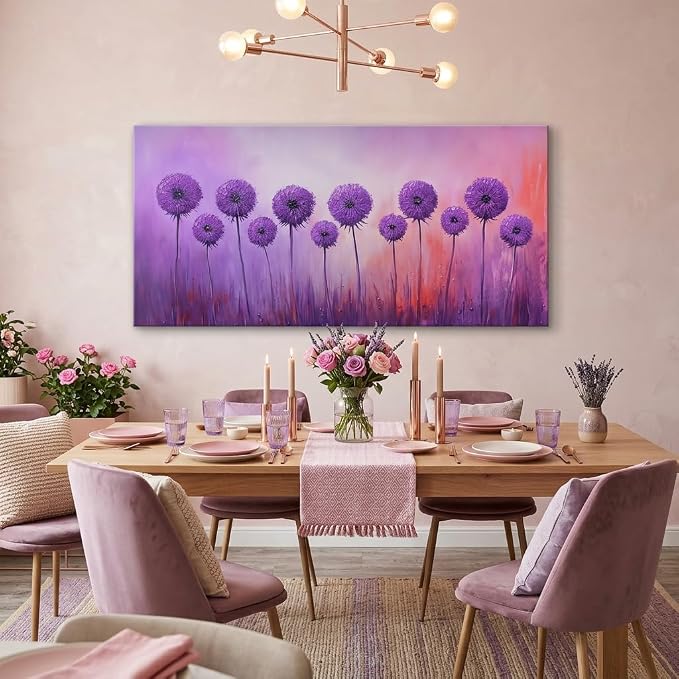 ZESTRILIA Purple Dandelion Canvas Wall Art, Vibrant Floral Oil Painting Print - Image 4