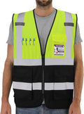Dib Safety Reflective Vest High Visibility with Pockets and Zipper, Yellow and Black 4XL