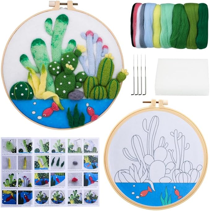Wonafa DIY Wool Needle Felt Starter Kit, Beginner Needle Felt Kit by Wonafa