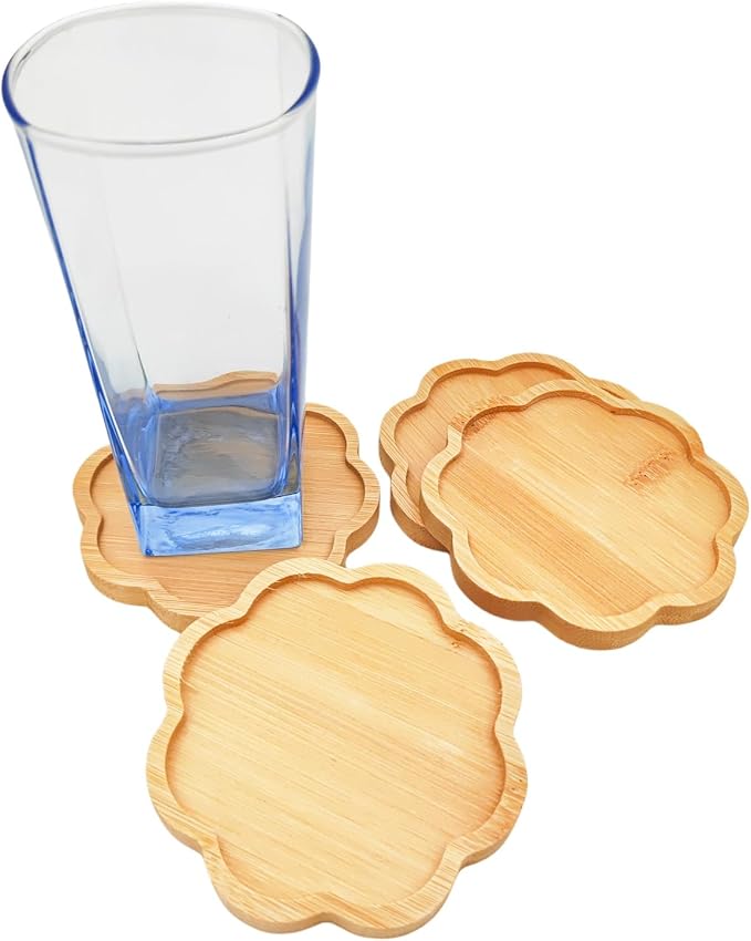 4PCS Mosaic Bamboo Coasters for Crafts, Blank Base Trays, Drinking Cup Coaster by Esweny