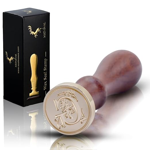 Medieval Initial Alphabet Wax Seal Stamp, Brass Head Wooden Handle, - Image 6
