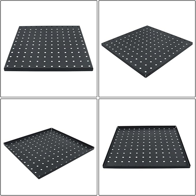 findmall 4Pack 12 x 12 Metal Black Wall Pegboard Panels Heavy Duty Peg Board for Tool Organizatio Garage Workbench Shed Craft Room kitchen Drawers