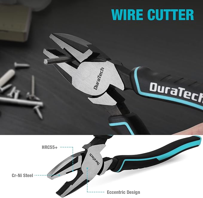 DURATECH 5-Piece Cr-Ni Pliers Set, 6" Long Nose, Slip Joint, Diagonal Cutting, 8" Linesman, Groove Joint Pliers, Easy Storage Oxford Rolling Pouch