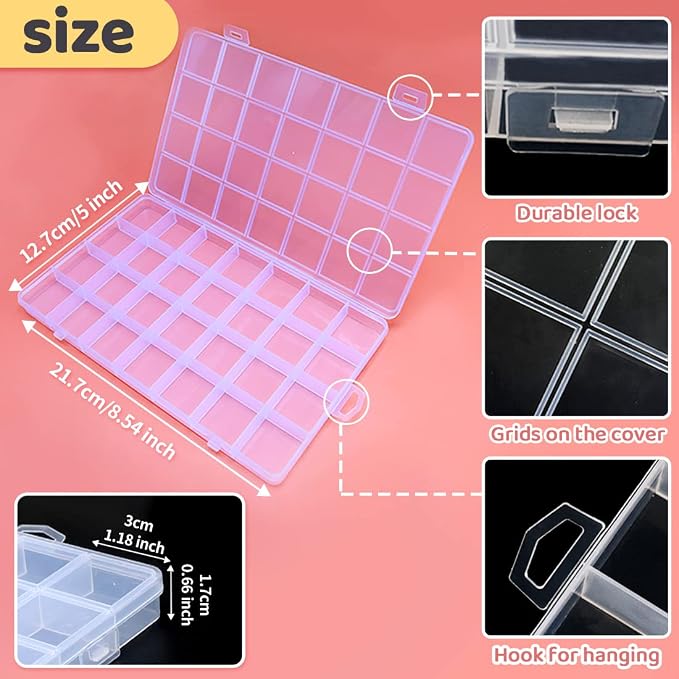 IOOLEEM 28 Grids Plastic Bead Organizer Box, Organizer Container Storage Box - Image 2