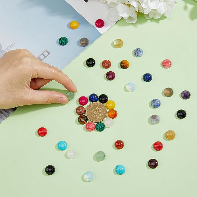 SUPERFINDINGS 40pcs 20 Style Natural Cabochon Gemstone 12mm Half Round Dome - Image 4