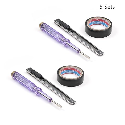 Fielect 5 Suit Circuit Tester Pen Assortment, Voltage Tester Detector Pen with Small Utility Knife, 5m Electrical Tape, 100-500V