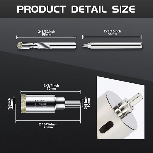 7/8inch | 22mm Diamond Hole Saw with Center Drill bit and Diamond-Coated Center Drill bit for Ceramic Glass Marble Fiberglass Granite and Porcelain Tiles by CENYB