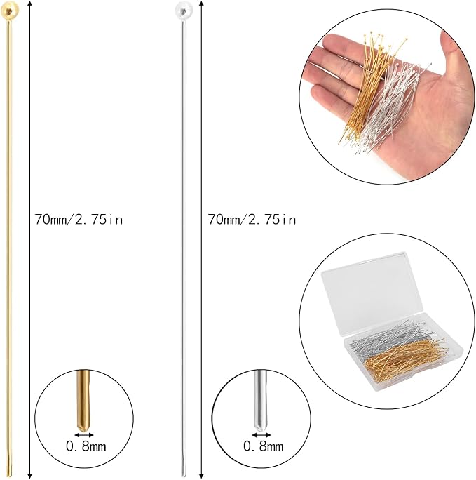 200 Pcs 70mm/2.76 Inch 21 Gauge Ball Pins - Image 2