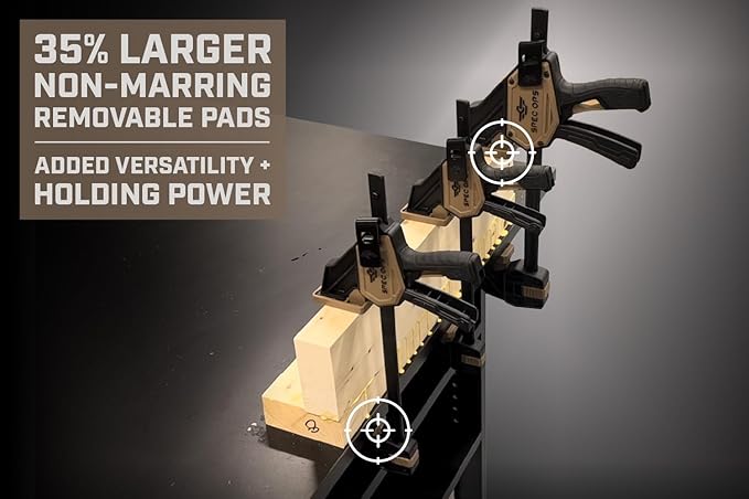 Spec Ops Trigger Clamp for Woodworking 7" Medium, 13" Large, One-Handed Bar Clamp/Spreader 4-Pack