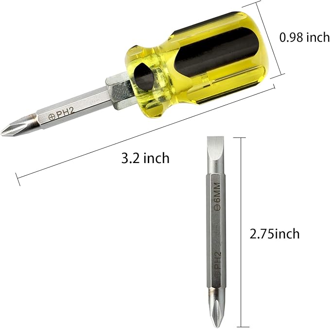 Buspoll Stubby Magnetic short Screwdriver with Phillips and Flat Heads - Perfect for DIY Repairs