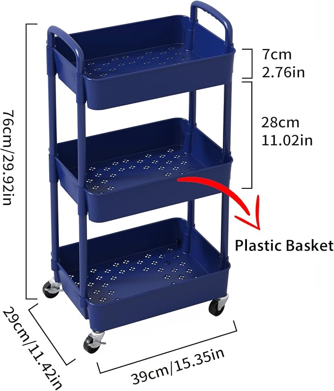 Sywhitta 3-Tier Plastic Rolling Utility Cart - Image 2