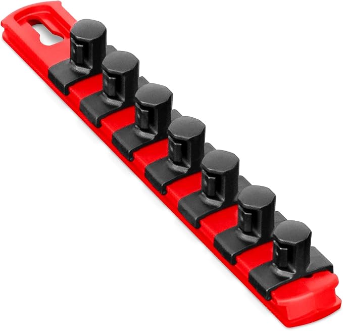 Ernst Manufacturing 8-Inch Magnetic Socket Organizer with 7 1/2-Inch Twist Lock Clips, Red (8412M-Red-1/2)