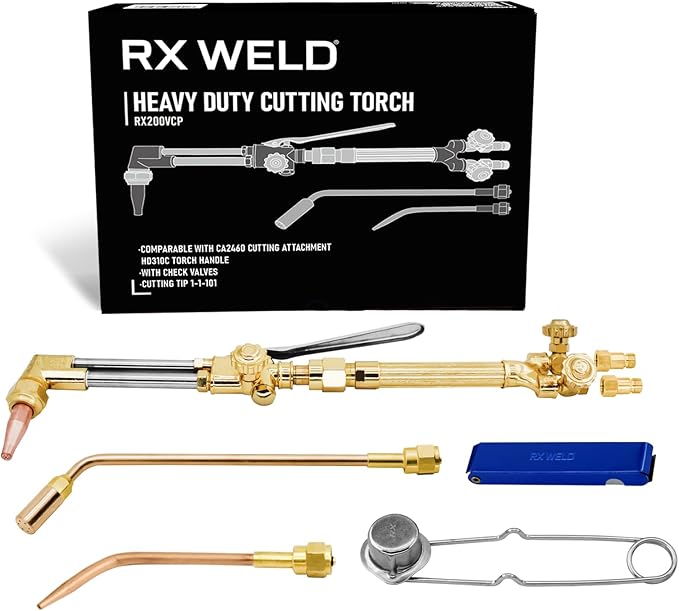 RX WELD Heavy Duty Oxy-Fuel Torch Kit with Check Valves, Cutting Tip 1-1-101 and 8-MFA Heating Nozzle