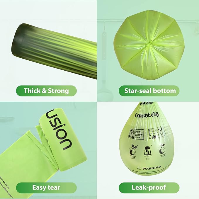 Compostable Trash Bags 21 gallon,20 Count,Extra Thick 1.28 Mills,Fits13-25 gallon trash can, Extra Strong and thick,Compostable Lawn & Leaf Yard Waste bags,ASTM D6400,Bpi Certified