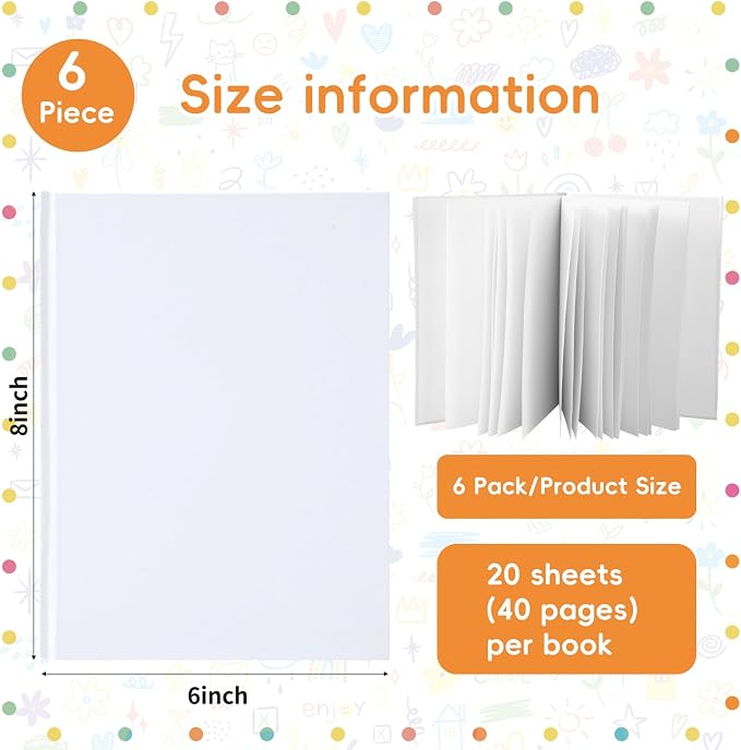 EOOUT 6 Pack White Hardcover Blank Book 6x8 Inch, 40 Pages Hardcover Blank Book - Image 2